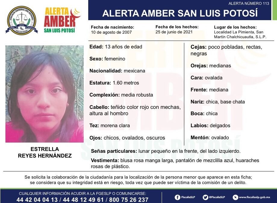 Activan Alerta Amber para localizar a menor de 13 años de edad