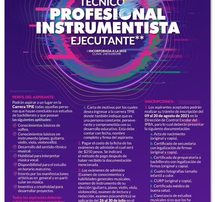 IPBA extiende periodo de inscripción para la carrera técnico profesional instrumentista ejecutante