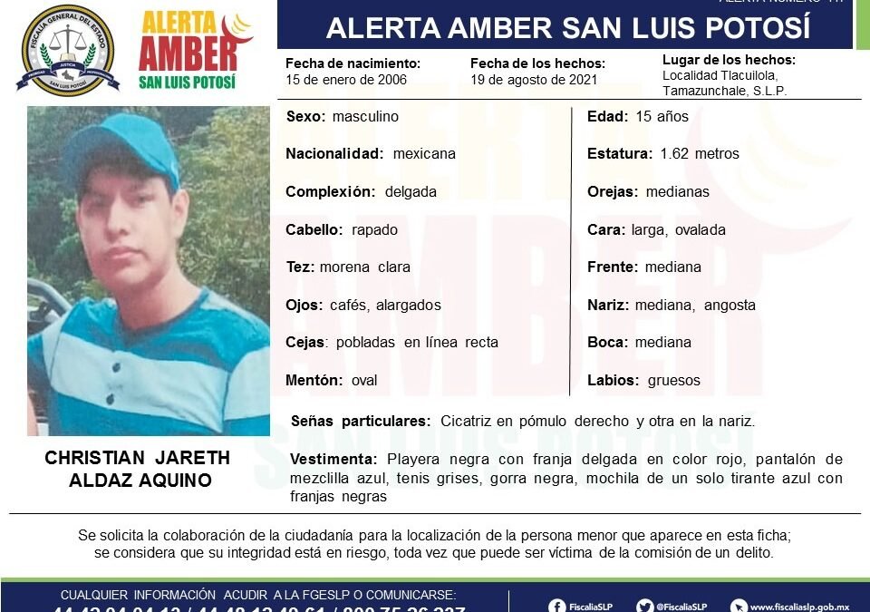 Activan Alerta Amber para localizar a menor de 15 años