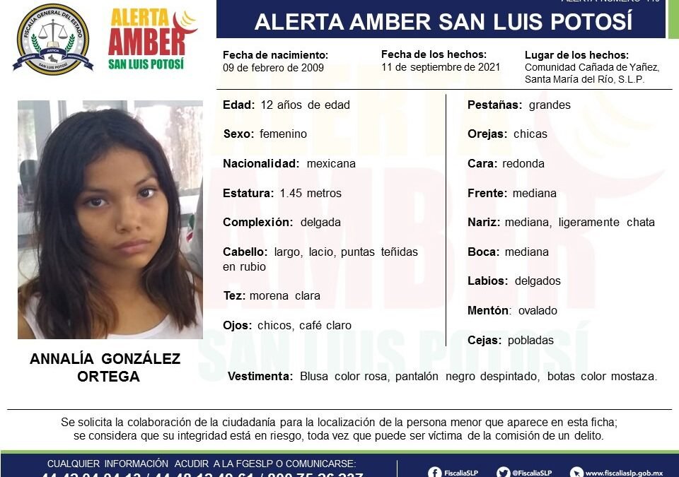 Activan Alerta Amber para localizar a menor de 12 años