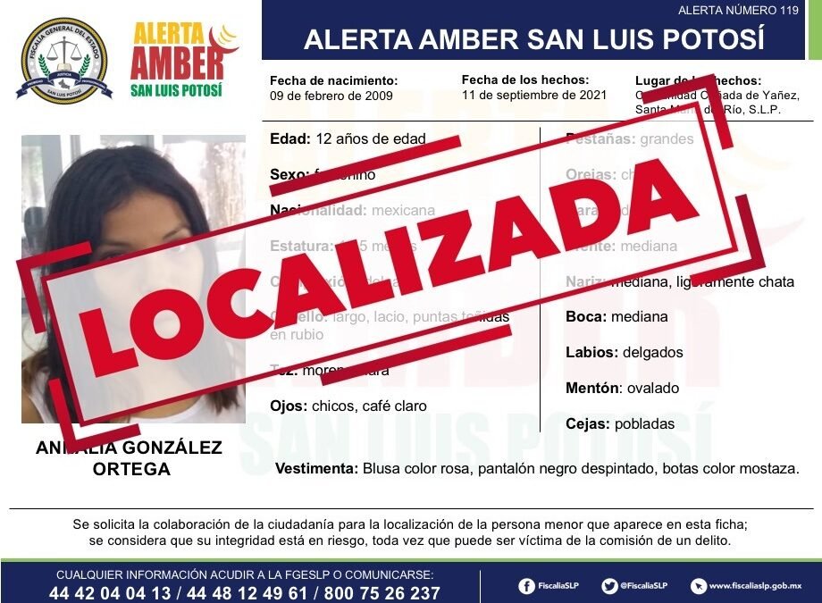 Annalía fue encontrada sana y salva, se desactiva Alerta Amber