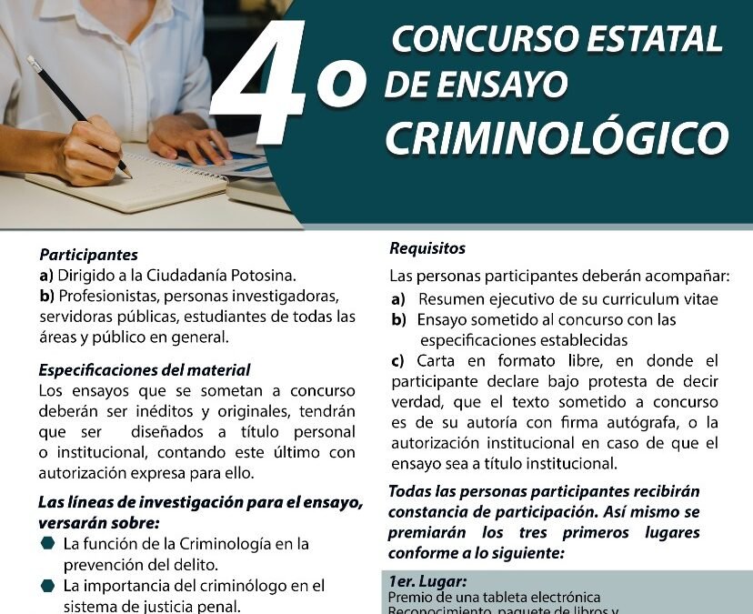 CEEAV invita a participar en el cuarto concurso estatal de ensayo criminológico