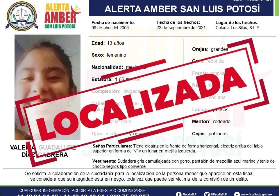 FGE desactiva Alerta Amber de menor de 13 años