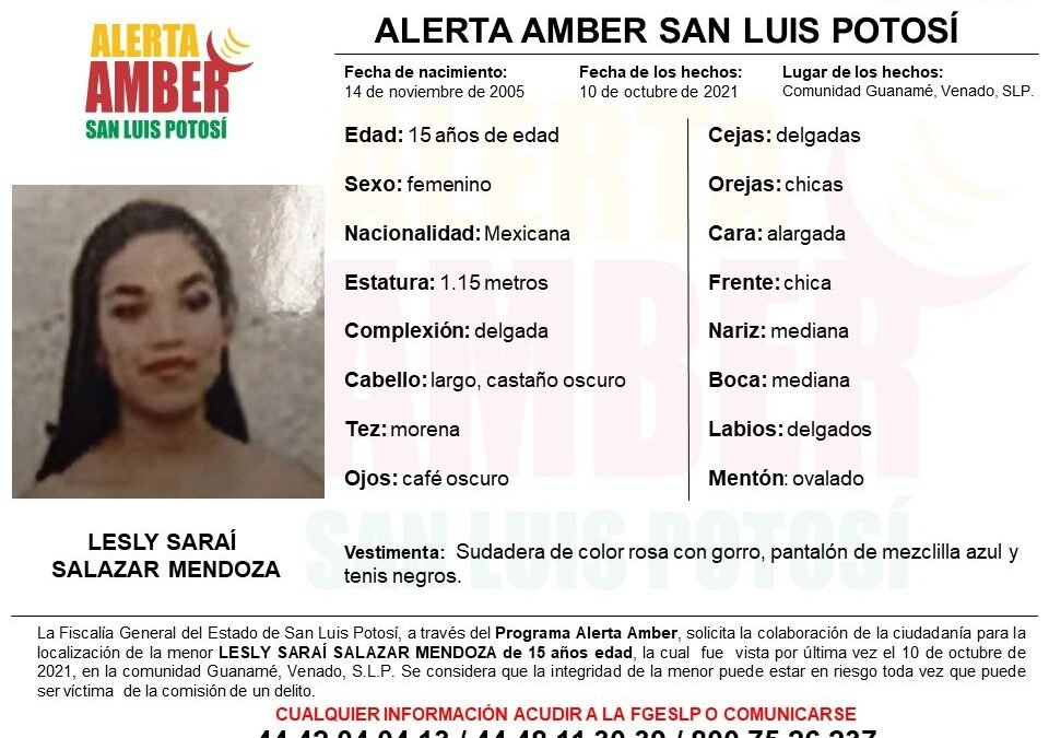 Activan Alerta Amber para localizar a menor de 15 años