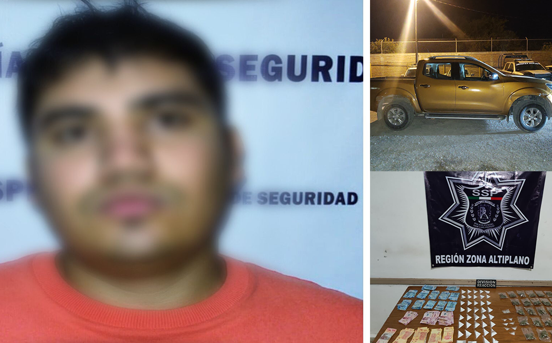 Policías Estatales de la Zona Altiplano detienen a sujeto con droga y camioneta con reporte de robo