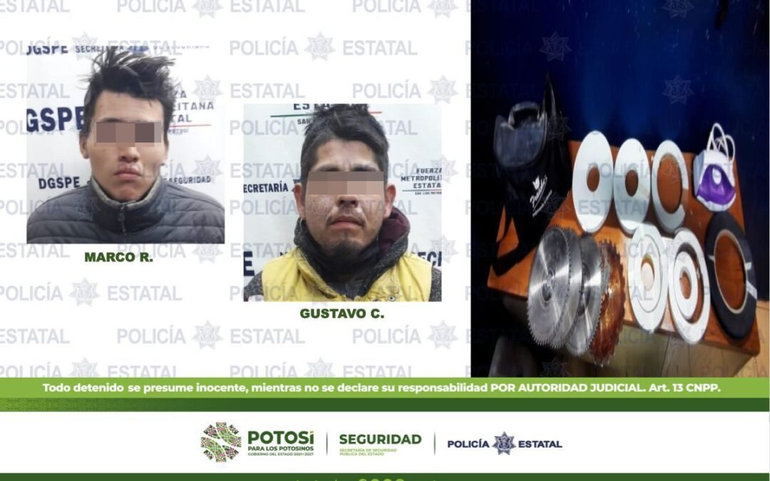 Por presuntamente robar una carpintería, Policía Estatal detiene a dos hombres