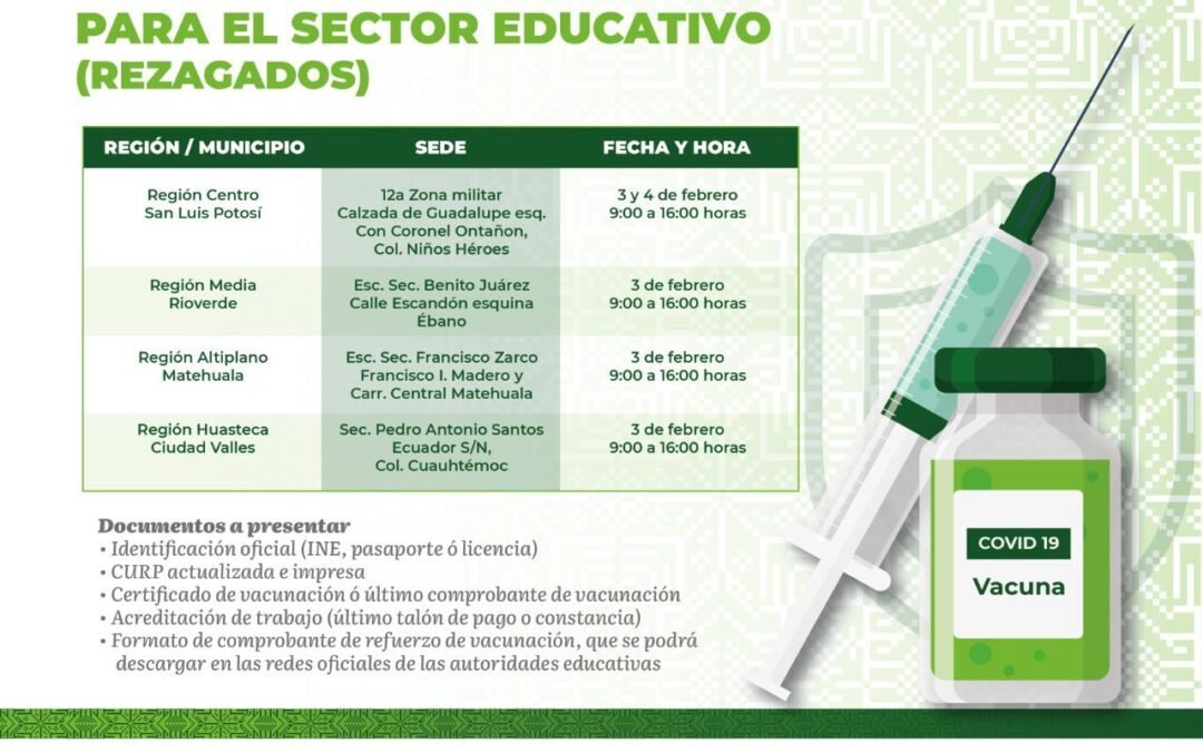 Jornada de vacunación para rezagados del sector educativo