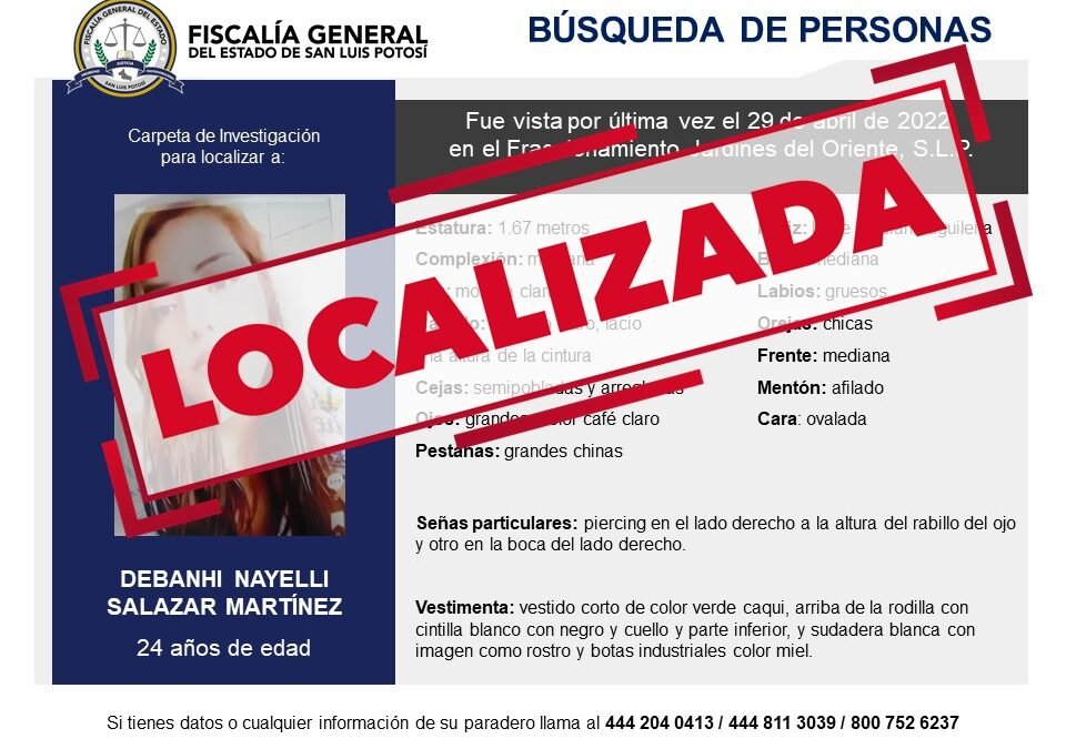 FISCALÍA LOCALIZA SANA Y SALVA A DEBANHI NAYELLI