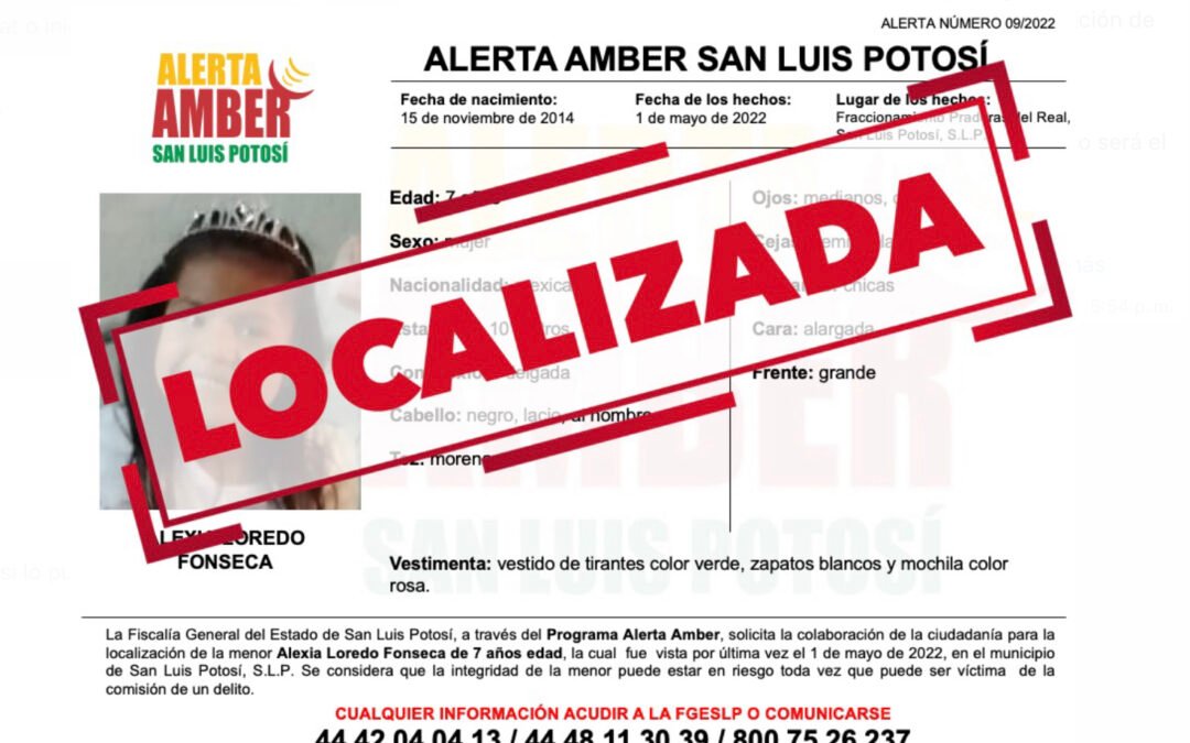 LOCALIZA FGE A NIÑA QUE CONTABA CON ALERTA AMBER EN SAN LUIS POTOSÍ