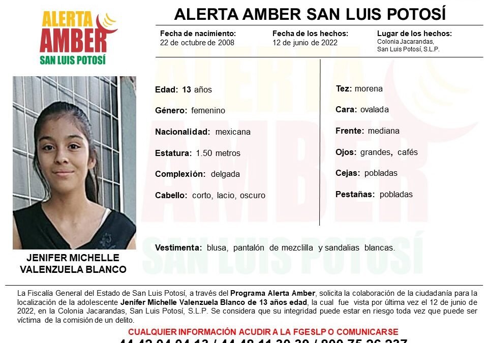FISCALÍA ACTIVA ALERTA AMBER PARA LOCALIZAR A UNA ADOLESCENTE