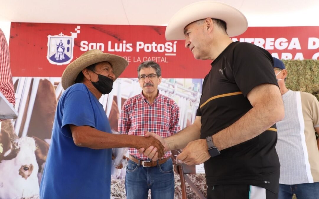 Alcalde Enrique Galindo entrega apoyos a productores ganaderos de Villa de Pozos, para combatir la sequía