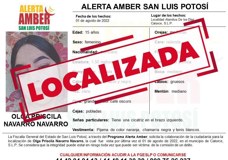 DESACTIVAN ALERTA AMBER POR ADOLESCENTE DE SLP