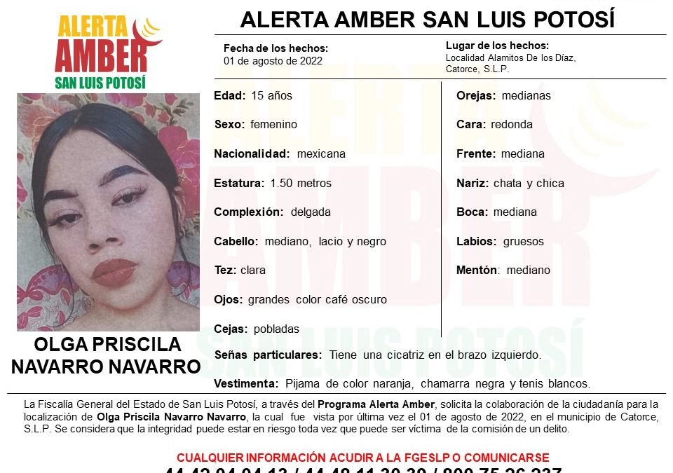 FISCALÍA ACTIVA ALERTA AMBER PARA LOCALIZAR A UNA ADOLESCENTE