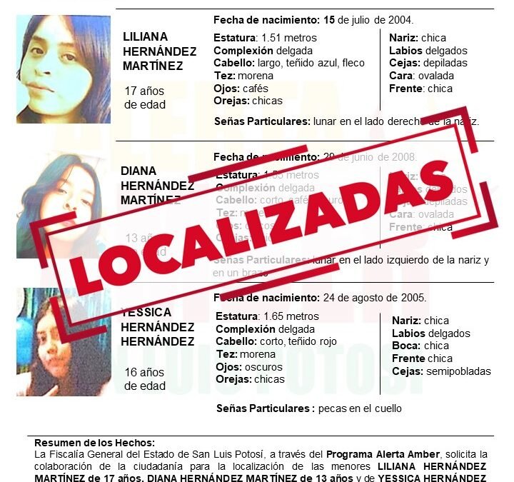 LOCALIZA A TRES ADOLESCENTES REPORTADAS COMO DESAPARECIDAS