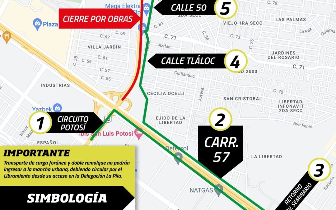 Policía Vial mantendrá cierre vial en Circuito Potosí oriente y Carretera 57