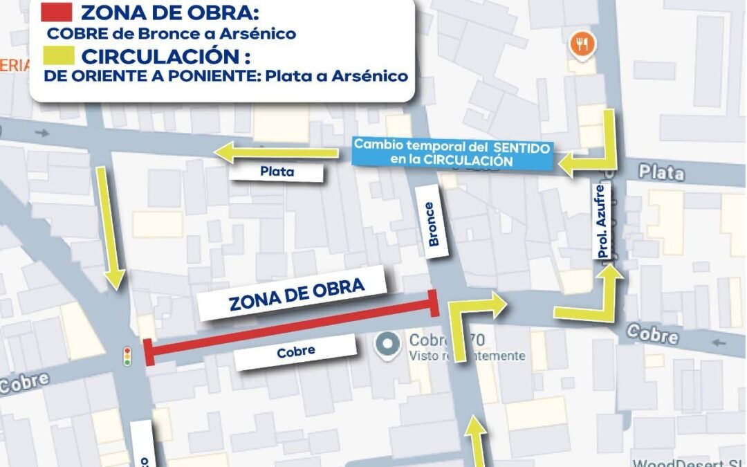 Interapas inicia rehabilitación sanitaria en la calle Cobre de la colonia Morales; habrá cambio temporal de la circulación