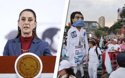 ARGUMENTO RUIN DE SHEINBAUM: MINIMIZAR PROTESTA DE TRABAJADORES DEL IMSS